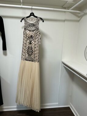 Sue Wong Ivory Maxi Dress with Black Beadwork